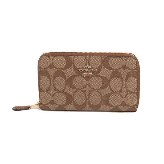 Coach Medium Signature F88913 ID Zip Wallet In Khaki Saddle