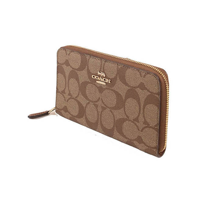 Coach Medium Signature F88913 ID Zip Wallet In Khaki Saddle