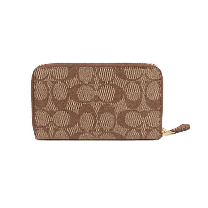 Coach Medium Signature F88913 ID Zip Wallet In Khaki Saddle