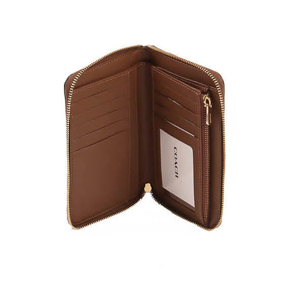 Coach Medium Signature F88913 ID Zip Wallet In Khaki Saddle