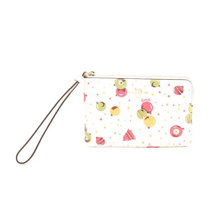 Coach Signature Corner Zip C7406 Wristlet With Ornament Print In Chalk Multi