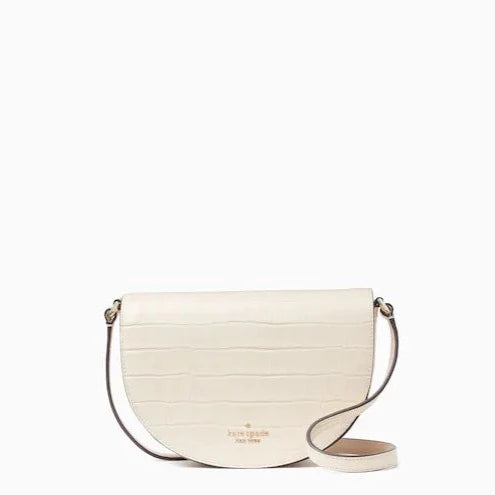 Kate Spade Luna Crescent Croco Embossed Leather K9490 Crossbody In Bare