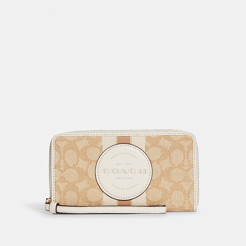 ( AS IS ) Coach Large Dempsey C9073 Phone Wallet In Light Khaki Chalk